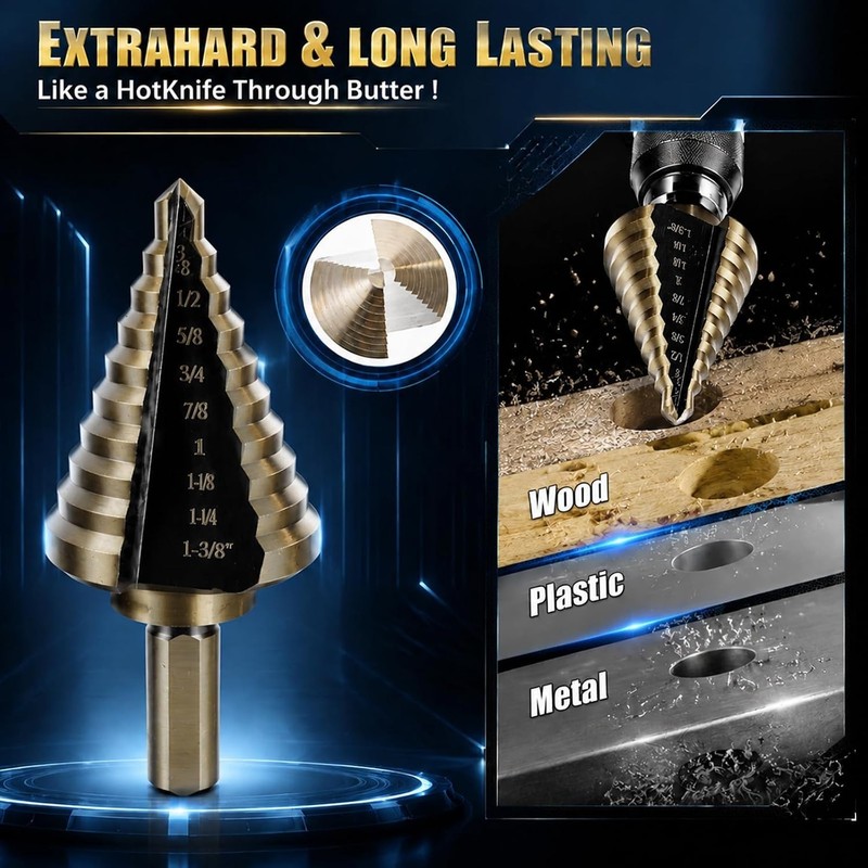 5pcs Hss Cobalt, Multiple Hole 50 Sizes High Speed Metal Step Drill Bit Set w... gallery