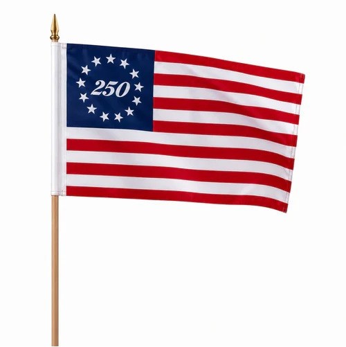 Betsy Ross 250th Anniversary Stick Flag | 4x6 In | Nylon 68D | Natural Wood Pole gallery
