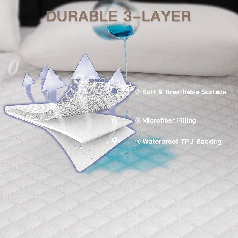 Waterproof Mattress Protector Quilted Mattress Cover White Fitted Style gallery