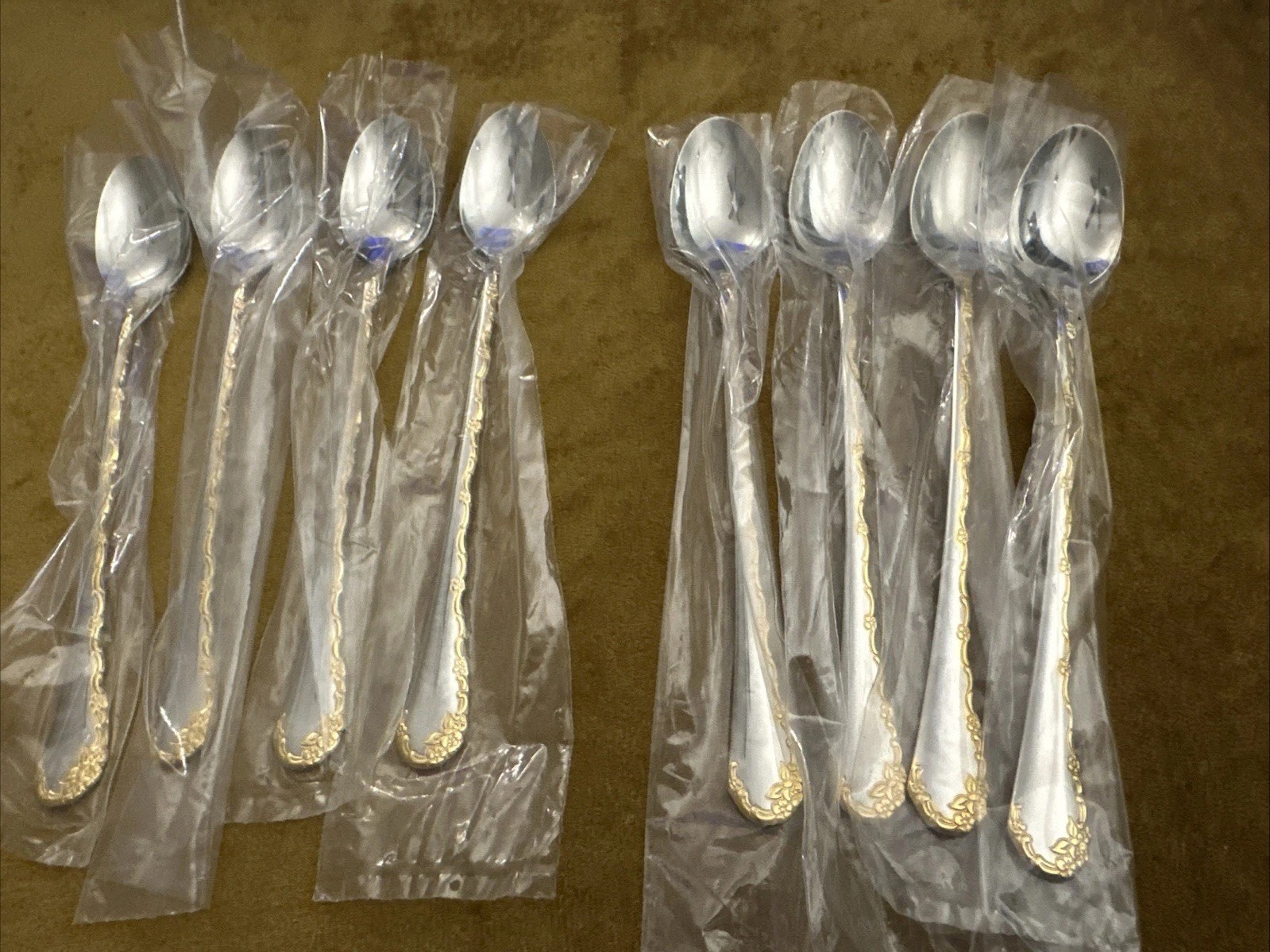 (4) ICED TEASPOONS Oneida Community GOLDEN BELLE ROSE Stainless - (2Available gallery