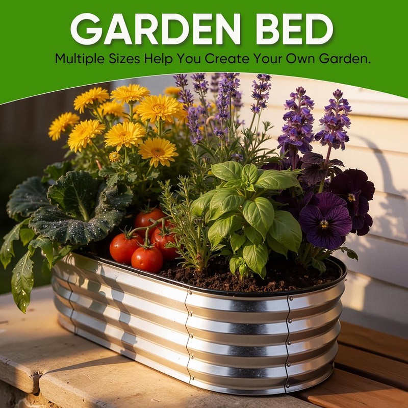 2 Pack Galvanized Raised Garden Bed Kit Oval Metal Planter Boxes Outdoor gallery