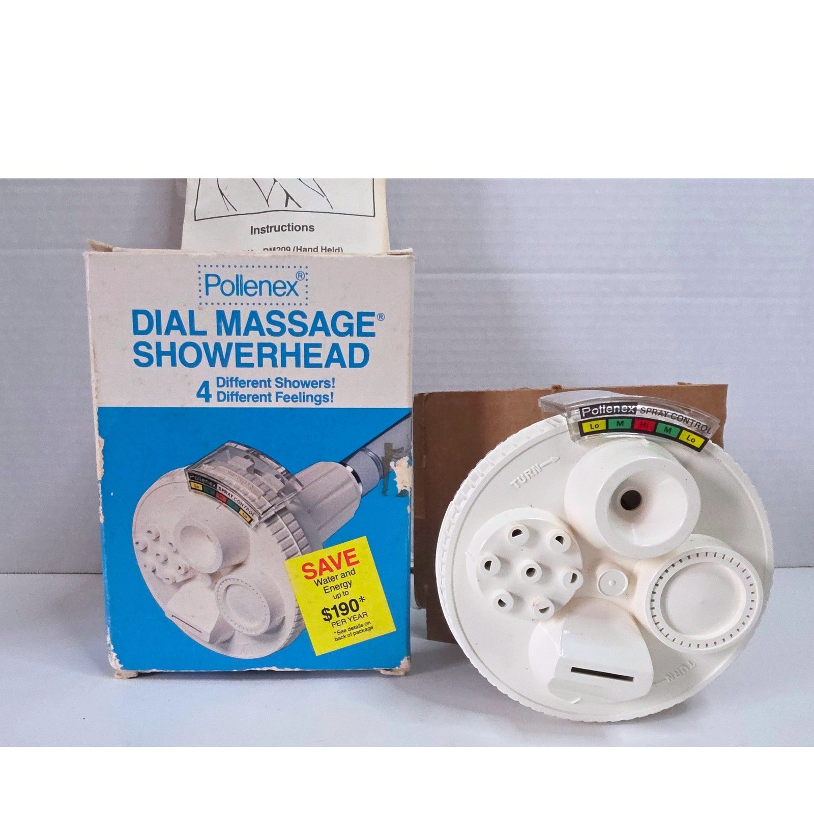 Vintage Pollenex Dial Massage Showerhead Model DM109 White 4 Spray Settings Box gallery