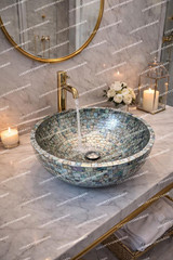 Abalone Shell Vessel Sink Iridescent Luxury Bathroom Vanity Basin