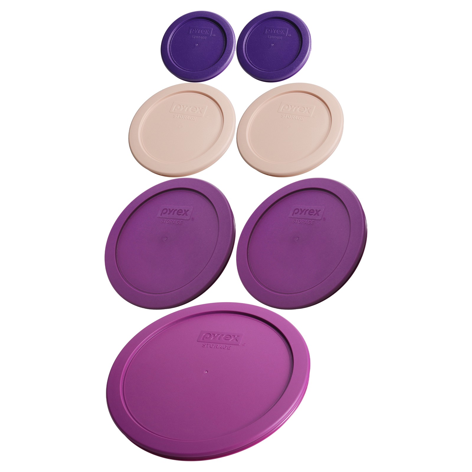 Pyrex Lids: (2) 7202-PC PLM, (2) 7200-PC RSW, (2) 7201-PC PUR, (1) 7402-PC THI gallery