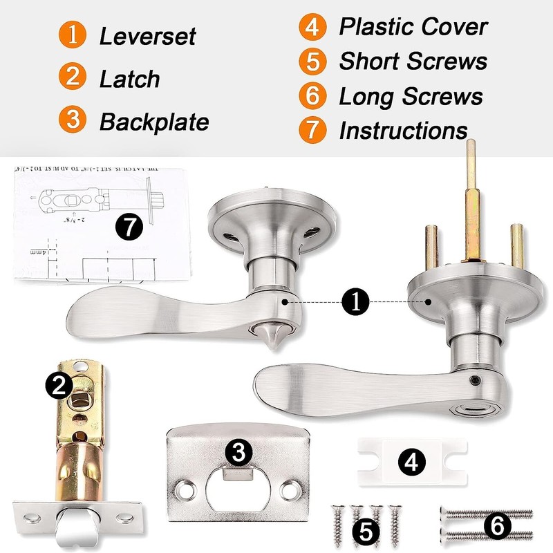 10-Pack Probrico Privacy Door Levers Interior Door Handles Levers, Satin Nickel gallery