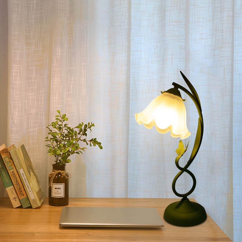 Flower Shape Glass Table Lamp Bedside Desk Light Fixture Green Reading Lamp... gallery