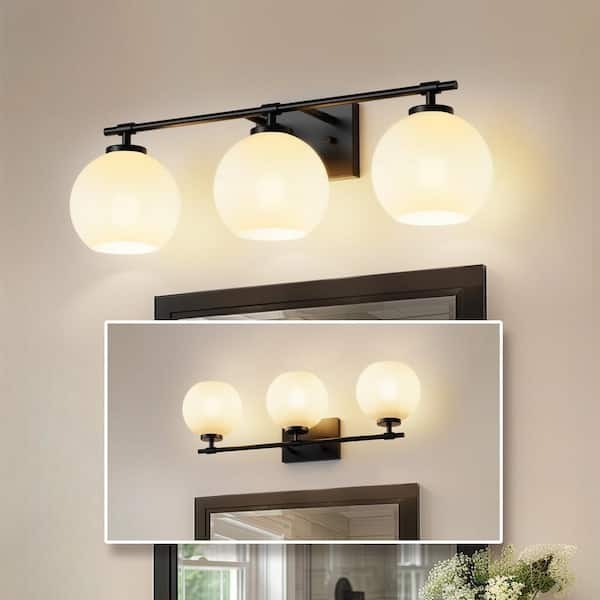 YANSUN 25in 3-Light Black Vanity Light Globe Glass Shades Dimmable LED gallery