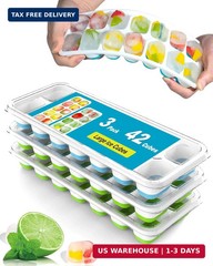 3 Pack Ice Cube Trays with Lids, Flexible Silicone Bottom for Easy Release, Stac