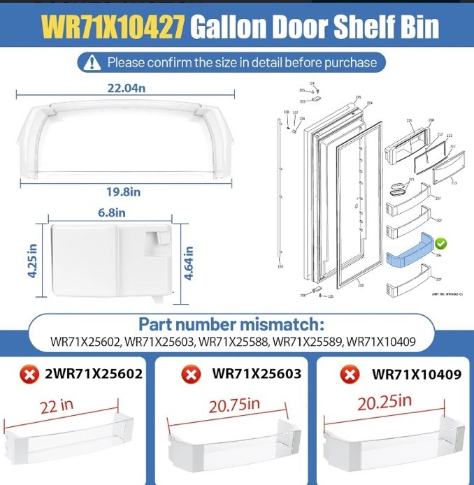 Door Gallon Bin Compatible with GE Refrigerator, WR71X10427 gallery
