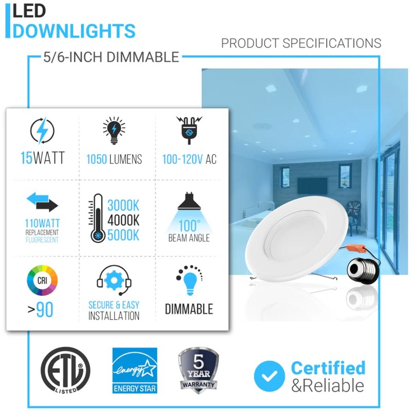 12 Pack 6 Inch Commercial Canless LED Downlight,Dimmable Recessed Ceiling Lights gallery