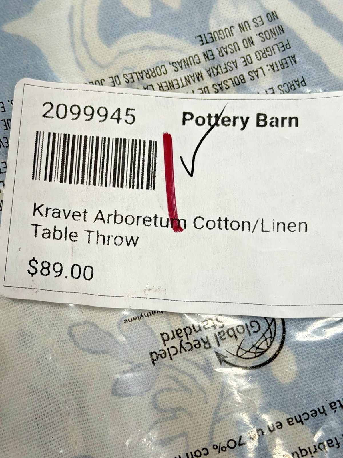 Pottery Barn Kravet Arboretum Blue Floral Cotton/Linen Table Throw 50" NEW gallery