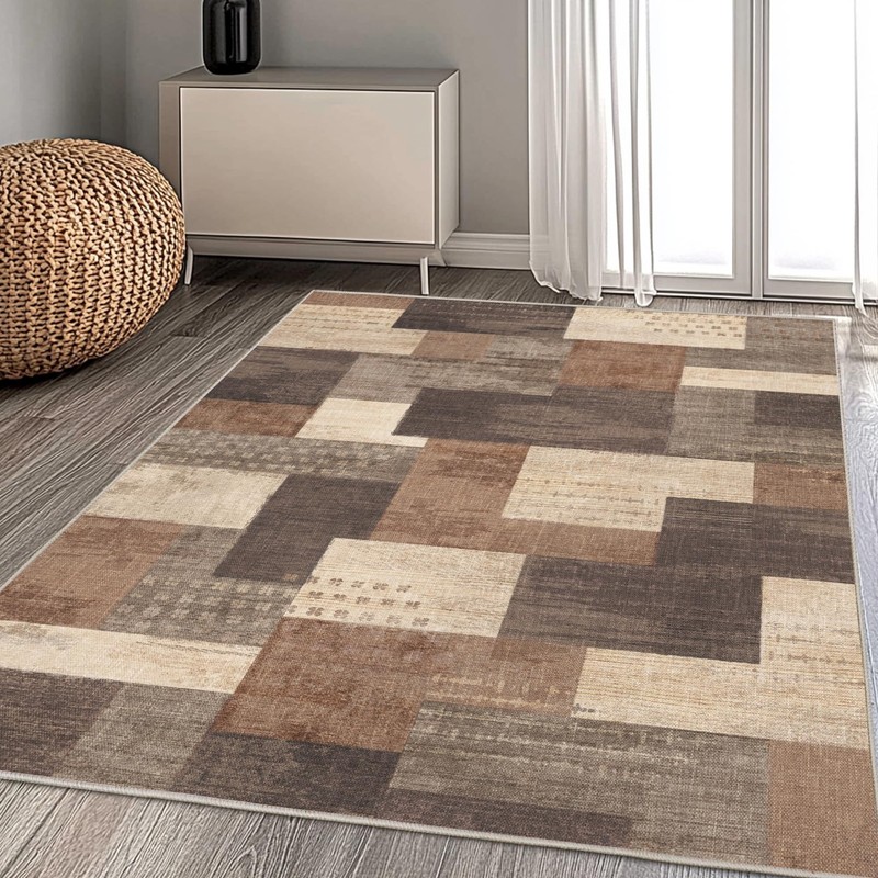 QDUIDU Modern Geometric Patchwork Area Rug 5'x7' Beige for Living Room gallery