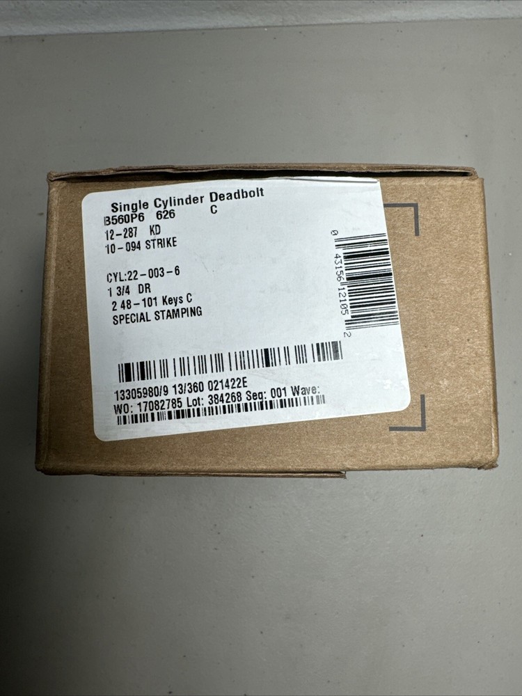 Schlage Single Cylinder Deadbolt B560P 626 C Satin Chrome