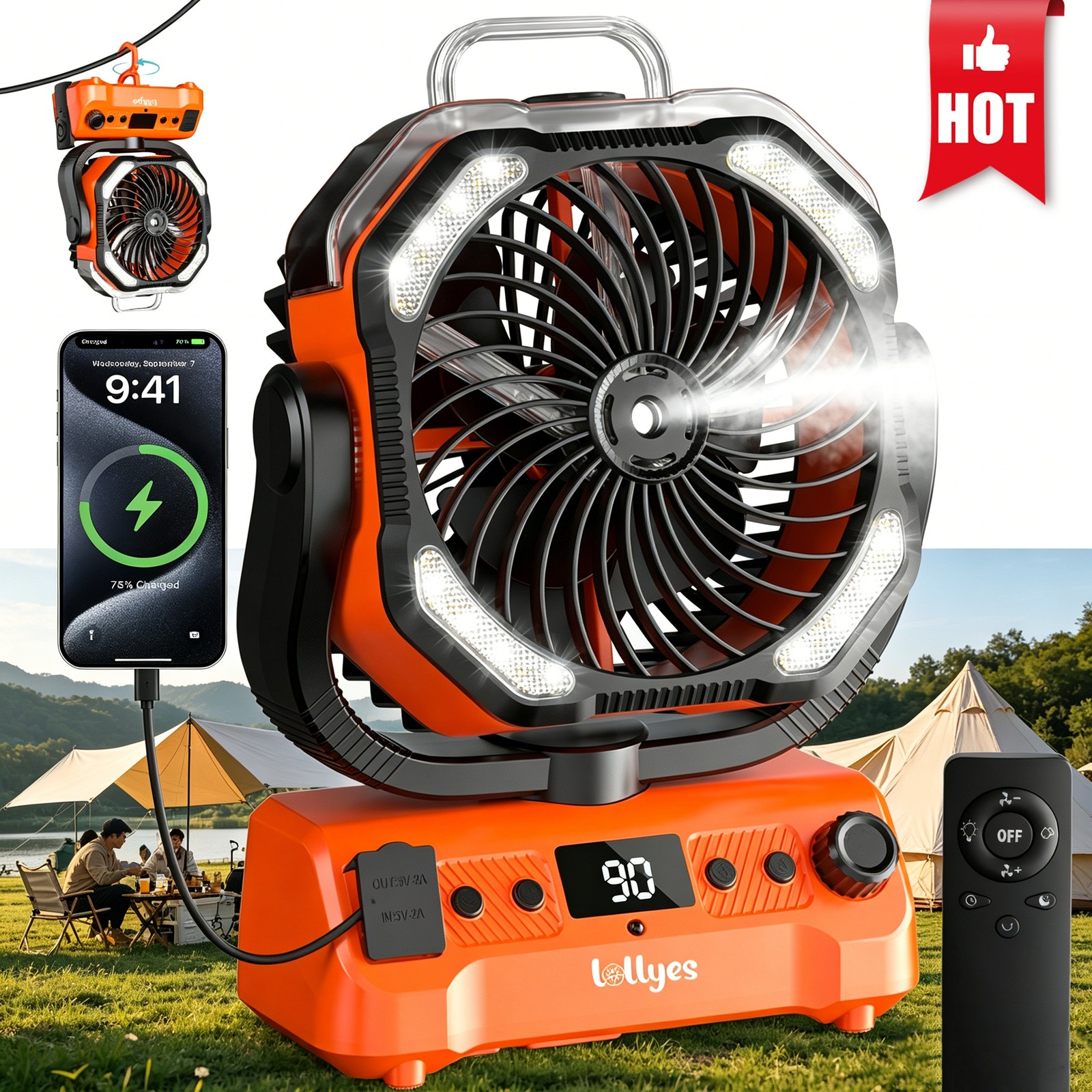 Camping Misting Fan with Dual Motor,20000mAh Battery Powered, Rechargeable,NEW,o gallery