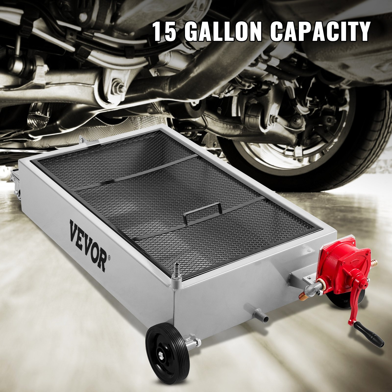 Oil Drain Pan 15 Gallon - Large Capacity, Foldable Hand, Pump & Hose Included gallery