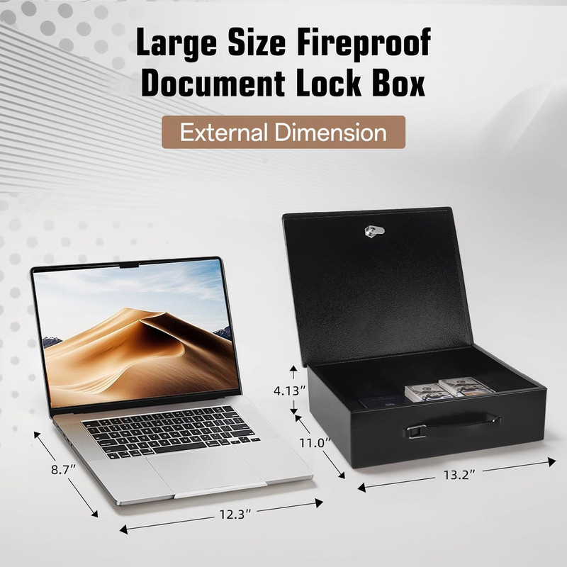 Fireproof Document Box, Fire Resistant Safe Box with Key Lock for Home, Portable gallery