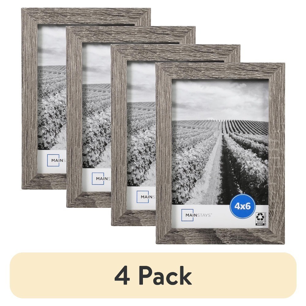 4 Pack 6x4 Picture Frame Set Rustic Gray Linear Design Tabletop and Wall Photo