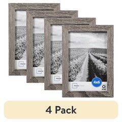 4 Pack 6×4 Picture Frame Set Rustic Gray Linear Design Tabletop and Wall Photo