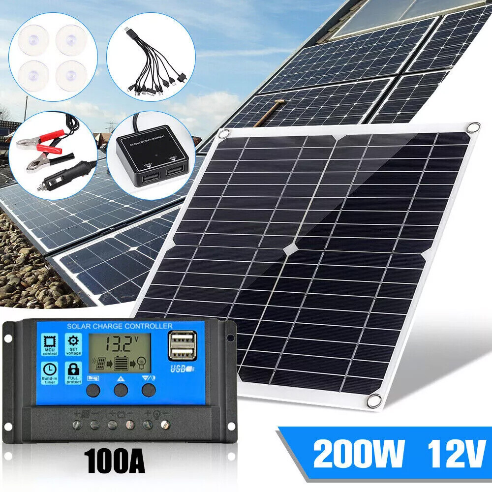 200 Watts Solar Panel Kit 100A 12V Battery Charger w/ Controller Caravan Boat RV gallery