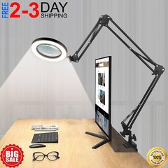 Magnifying Glass Desk Lamp with 3-Section Swing Arm and Big Clamp, Magnifying…