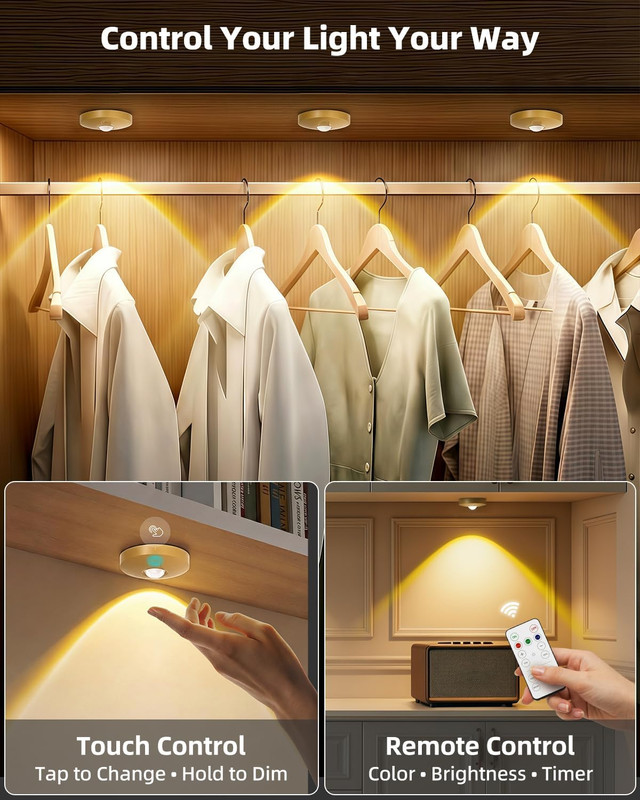 Rechargeable Puck Lights, 6-Pack LED Tap Lights with Remote, 1500mAh Battery, Di gallery