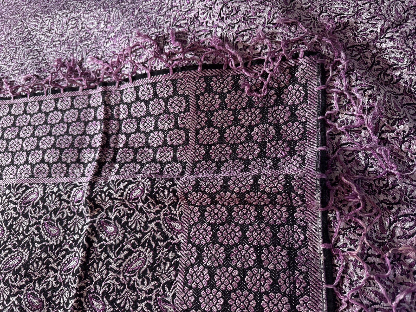 Hand-loomed Silk Throw With Hand-tied Fringe gallery