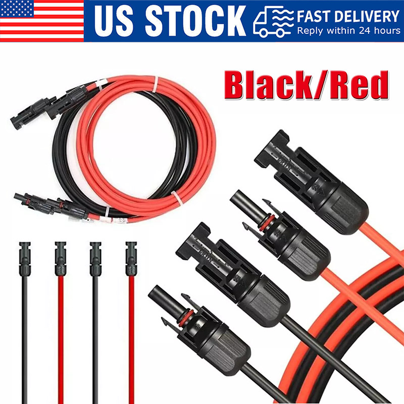 1 Pair Black+Red Solar Panel Extension Cable Wire Solar Connectors 10 AWG Gauge gallery