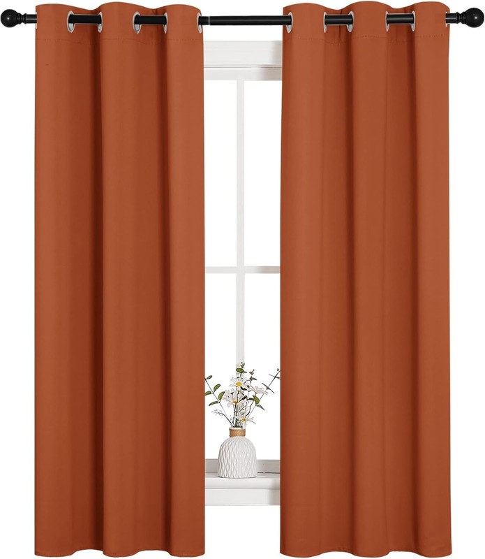 2 PCS Burnt Orange 63"L x 34"W Solid Grommet Darkening Curtains For Bedroom gallery