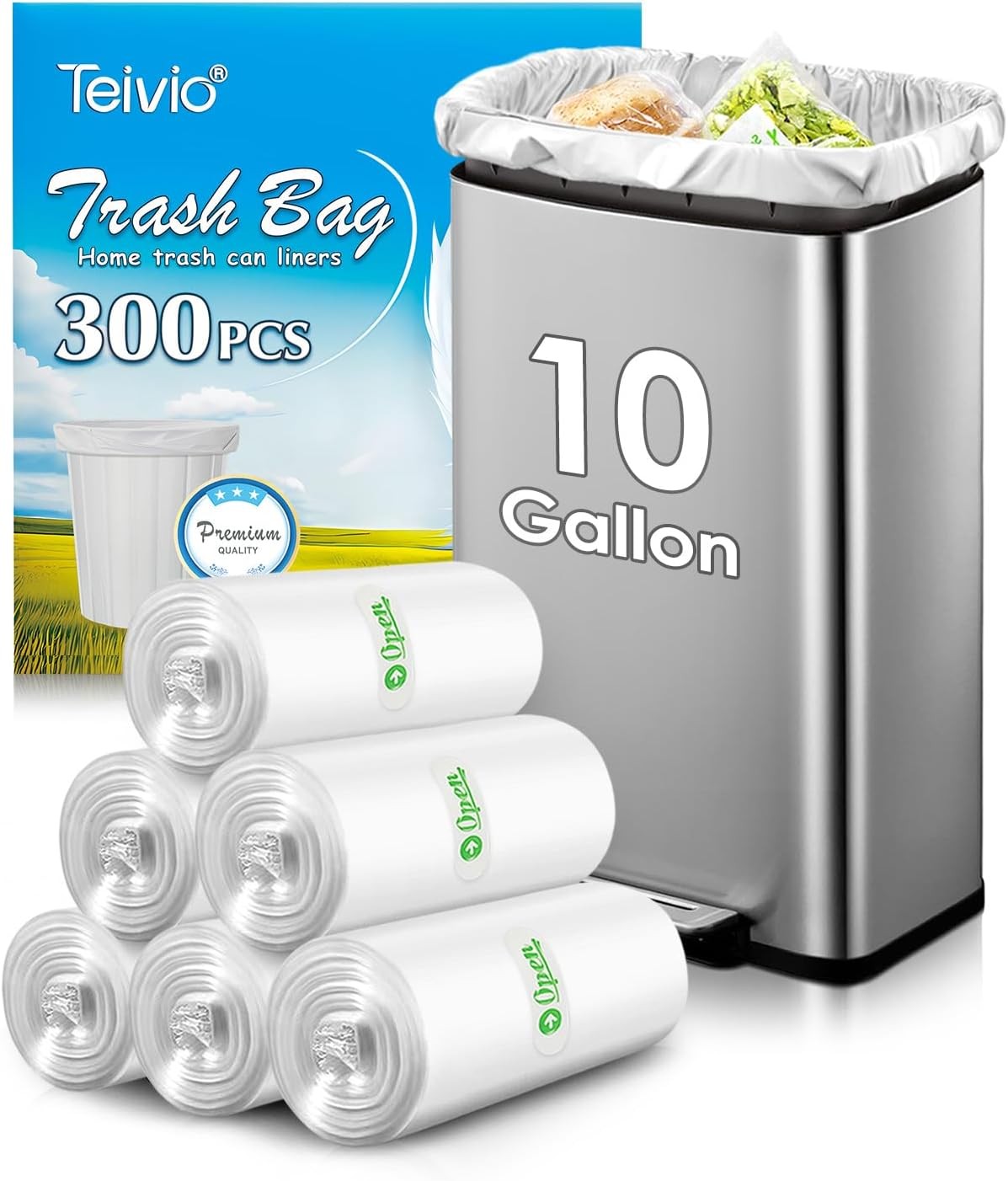 10 Gallon 300 Counts Medium Trash Bags Tall Kitchen Garbage Bags by , 9 Gallon gallery