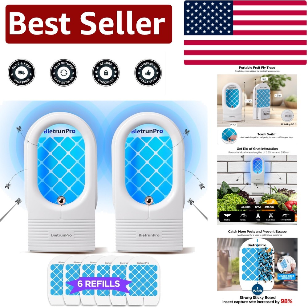 Safe & Silent Indoor Catches: 2 UV Plug-in Traps for House, Kitchen & Office Use