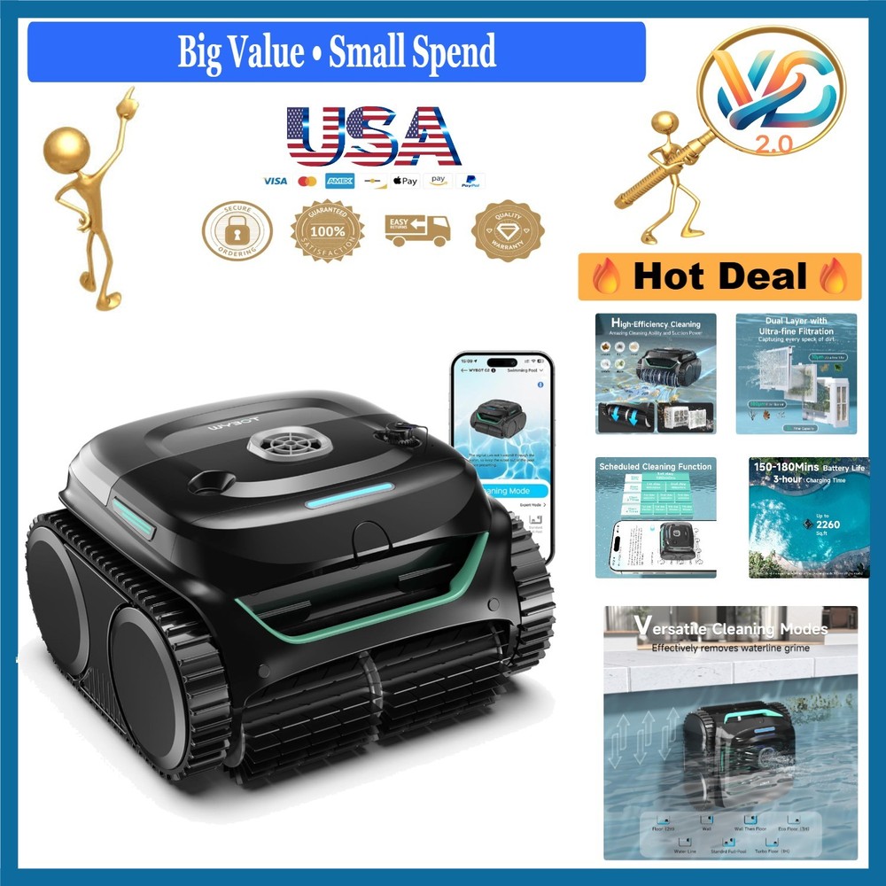 C2 Cordless Robotic Pool Cleaner Dual Filtration Wall & Waterline 180 Min