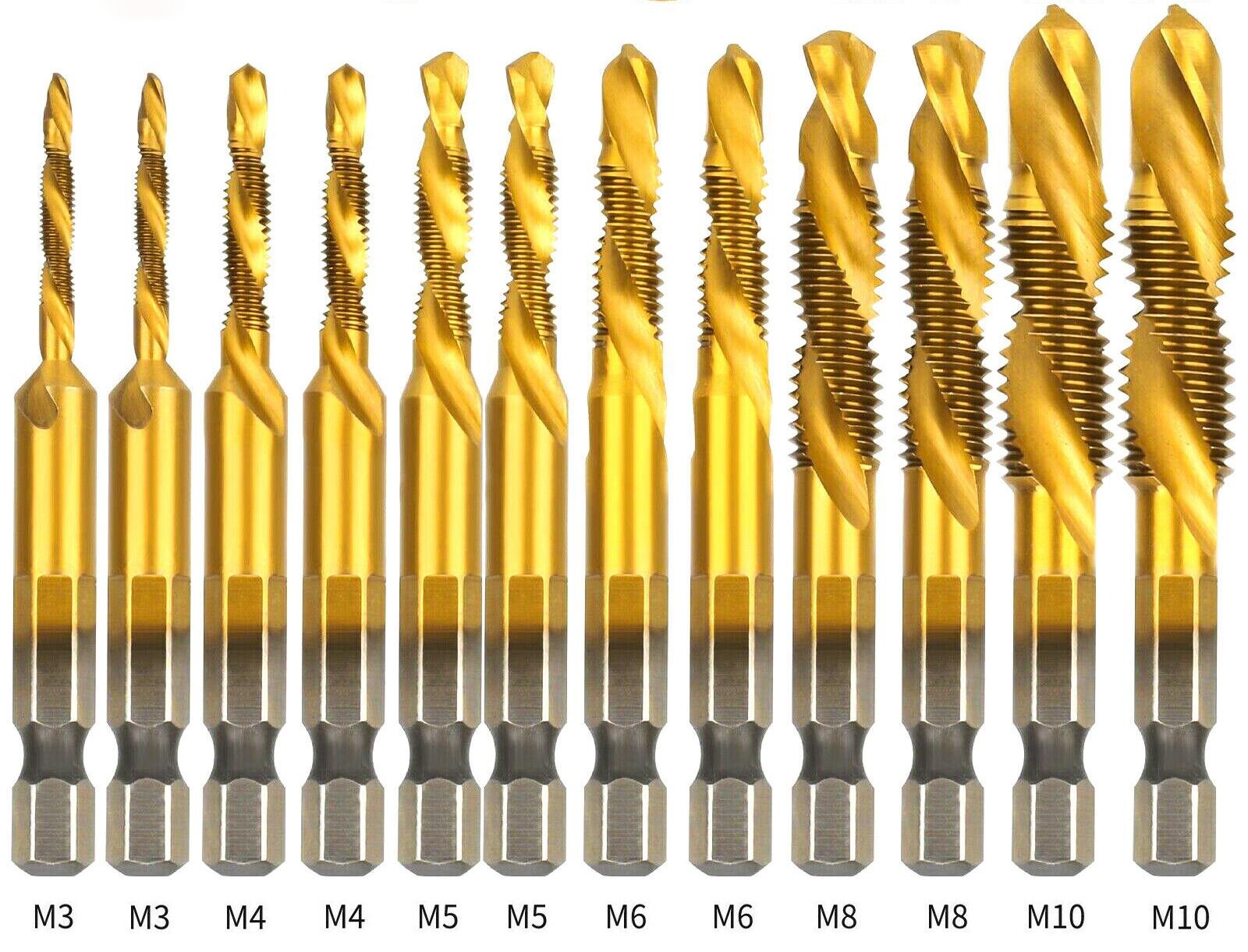 12Pcs 1/4in Hex Shank HSS Screw Thread Countersink Tap Drill Bit Combination Set gallery