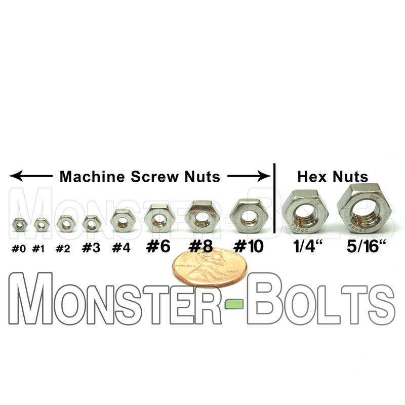 Stainless Steel Hex Machine Screw Nuts 0-80 2-56 3-48 4-40 6-32 8-32 10-24 10-32 gallery