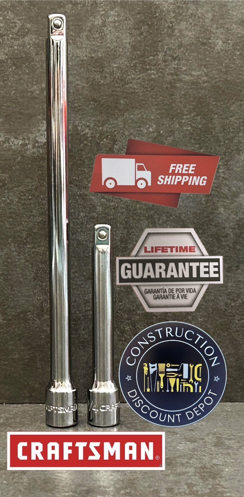 Craftsman 1/4" Drive Ratchet Extension Bar Set 1/4 in. x 3 in. & 1/4in x 6in gallery