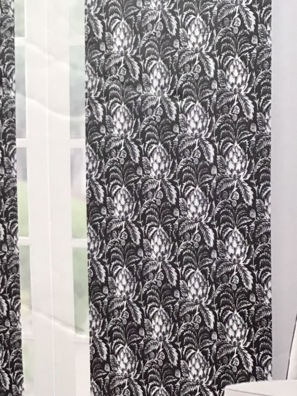 STUDIO 9 Curtain panels Aretha Chenille Black white 37 x 84 Botanical Print gallery