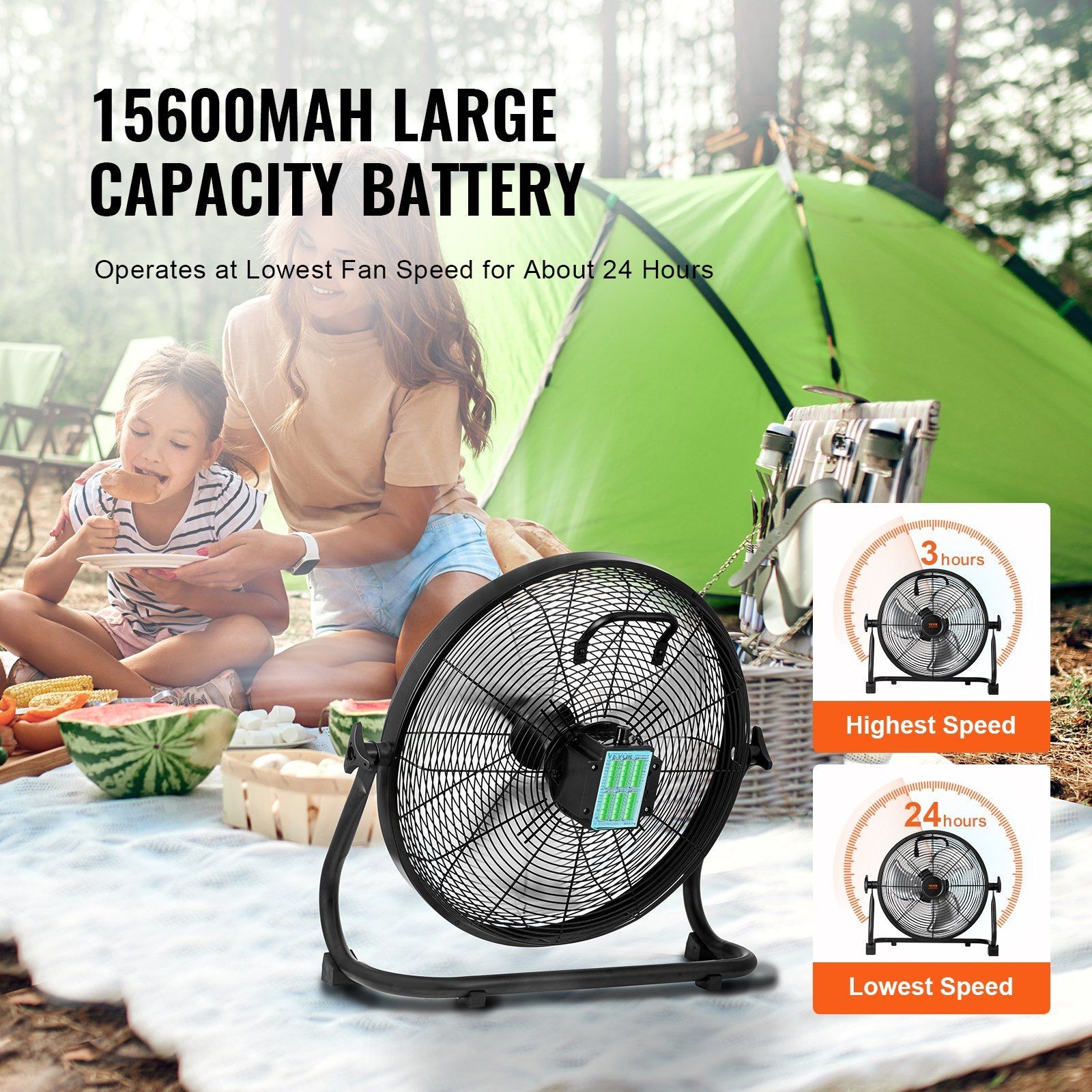 Portable 16in Rechargeable Fan: Stepless Speed, 15600mAh, Aluminum Blades gallery