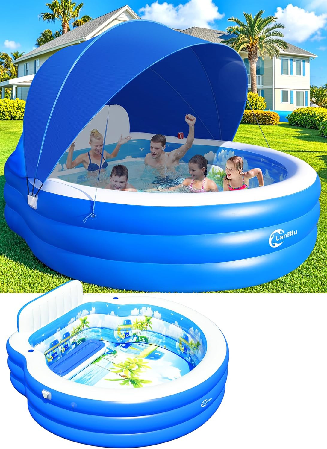 2026 Extra Large Upgraded Inflatable Pool with Canopy,Inflatable Family Lounge P gallery