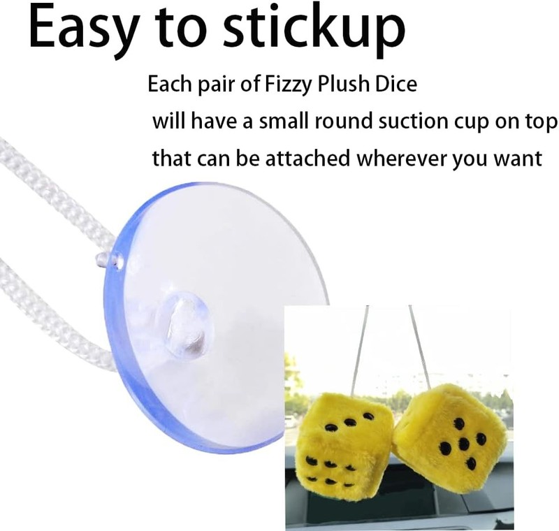 Pair 3” Yellow with Black Dots Mirror Fuzzy Plush Dice, Yellow and Black Yellow gallery