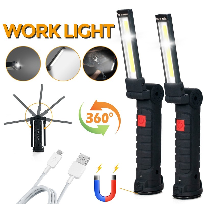 2 Pack Magnetic Base LED COB Work Light Rechargeable Mechanic Torch Flashlight gallery