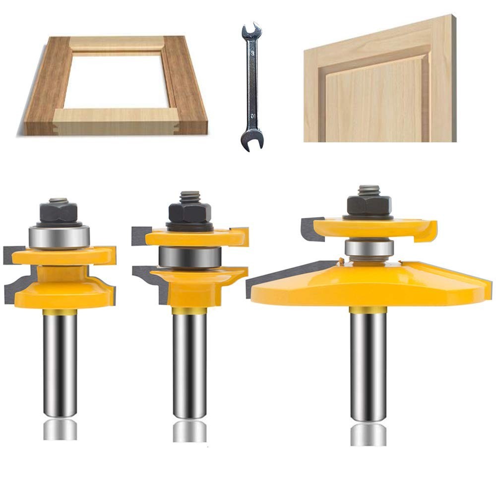 OLETBE Router Bit Set 3 PCS 1/2-In Shank Round Over Raised Panel Cabinet Square gallery