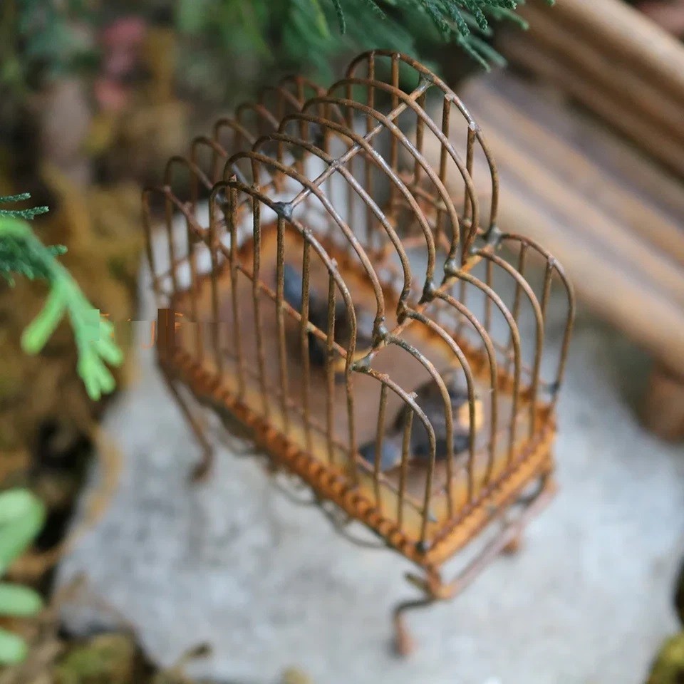 Standing Bird Cage Mini Figurine Miniature Fairy Garden Decor Metal Statue gallery
