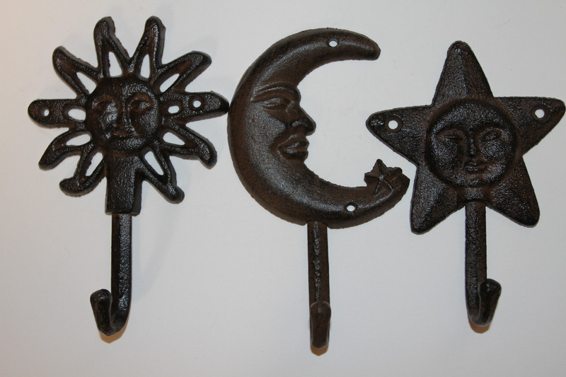 3pc- Sun Moon Star Wall Hooks,Celestial Home Decor,Kids Room Decor,H-16,27B,82B gallery