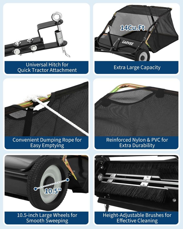 42'' Tow Behind Lawn Sweeper Pull Behind Lawn Sweeper w/ 14 Cu.Ft Leaf Collector gallery