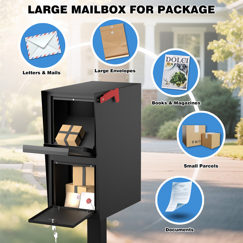 Curbside Locking Mailbox for Packages, Street Large Mailbox Post Mount - Black gallery
