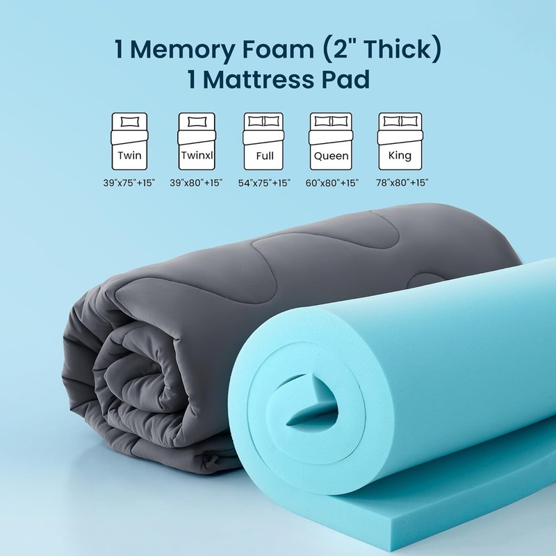 SLEEP ZONE Dual Layer 3 Inch Memory Foam Thick Mattress Topper, 2 inch Cooli... gallery