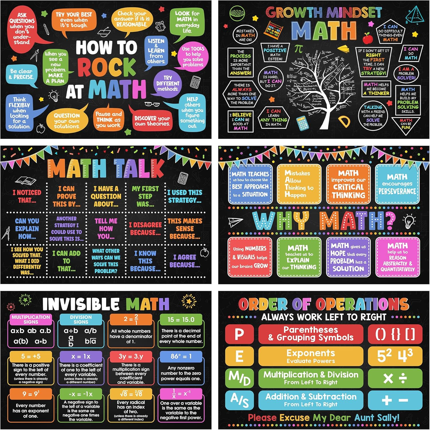 6 Pcs Math Posters (11"X16") - Math Classroom Supplies for Teachers, Decorations gallery