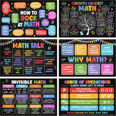 6 Pcs Math Posters (11″X16″) – Math Classroom Supplies for Teachers, Decorations