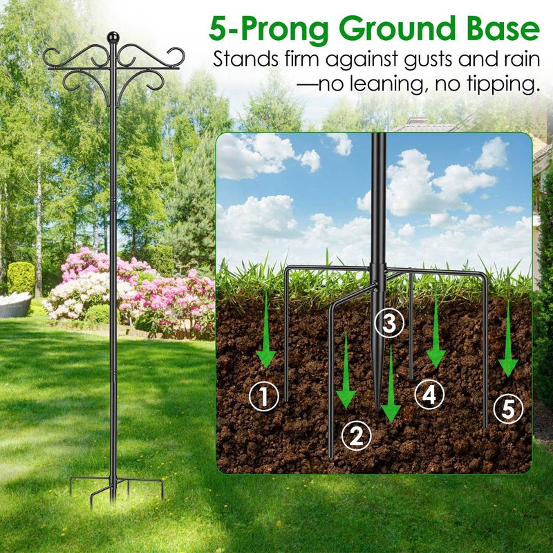 2x Heavy Duty Double Shepherds Hook w/ Adjustable Height 5 Prong Base gallery