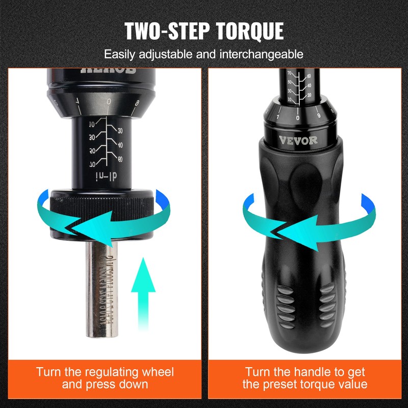 VEVOR Adjustable Torque Screwdriver 1/4" Range 10-70 in/lb w/ 1 in-lb Increment gallery