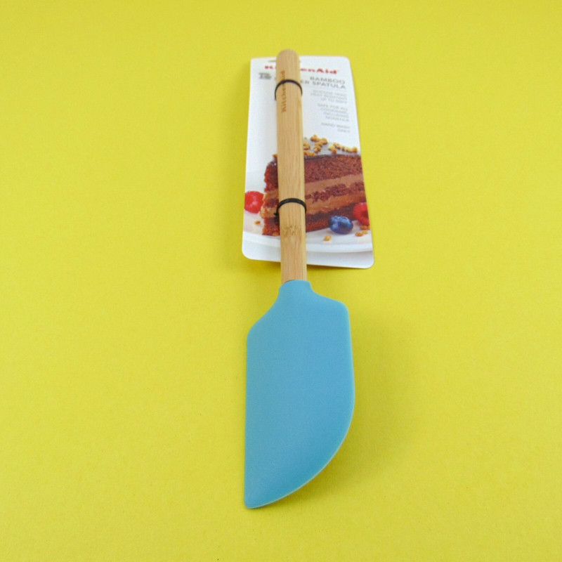 KitchenAid Spatula Scraper Tool Bamboo Handle Silicone Frosting Applicator Aqua gallery
